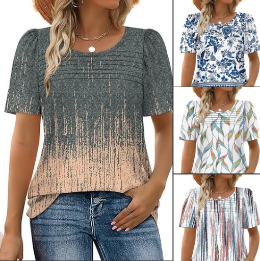 Pleated Front Puff Sleeve Summer Tops