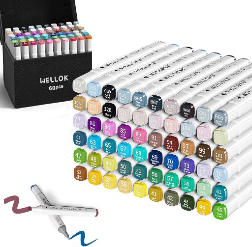 60 Colors Dual Tip Art Markers with Carrying Case