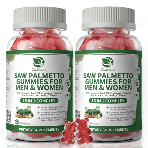 2 Pack Saw Palmetto Gummies for Men & Women, 120 Count