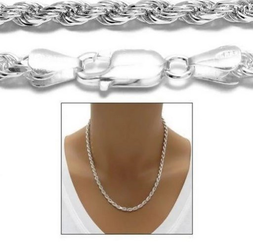 Italian .925 Sterling Silver Fill High-Polish Finish Rope Chain
