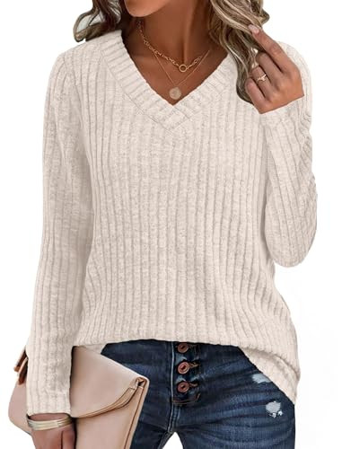 Long Sleeve V Neck Sweaters Tops 