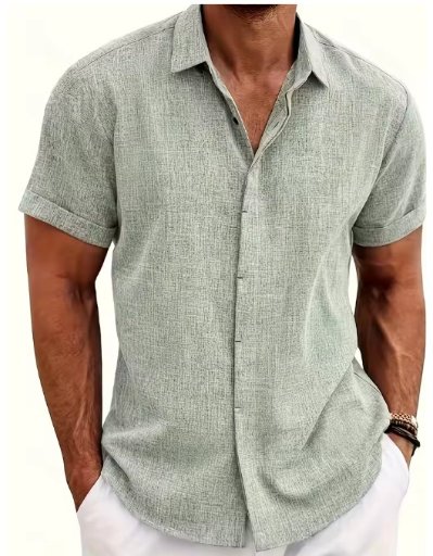 Men's Double Front Hemp Cardigan Short Sleeve High Quality Shirt