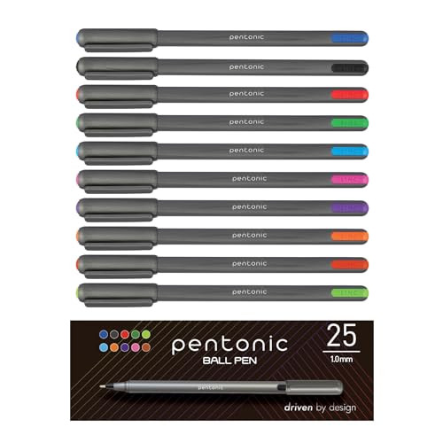 Pentonic Medium Point Ballpoint Pens, 25 Count, Assorted Ink Colors