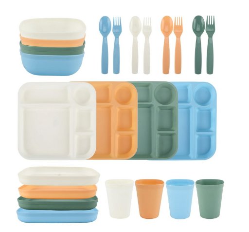 Your Zone 24-Piece Plastic Square Dinnerware Set for Kids