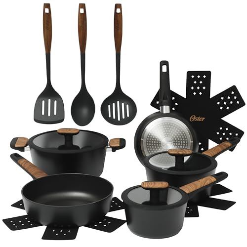 14-Piece Oster Platinum Oxburg Ceramic Non Stick Cookware & Kitchen Tools Set