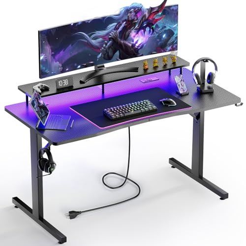 GTRacing Carbon Fiber Surface Computer Gaming Desk w/ Monitor Stand