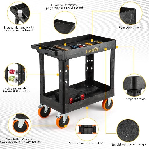 ELAFROS 2-Tier Heavy Duty Plastic Utility Cart