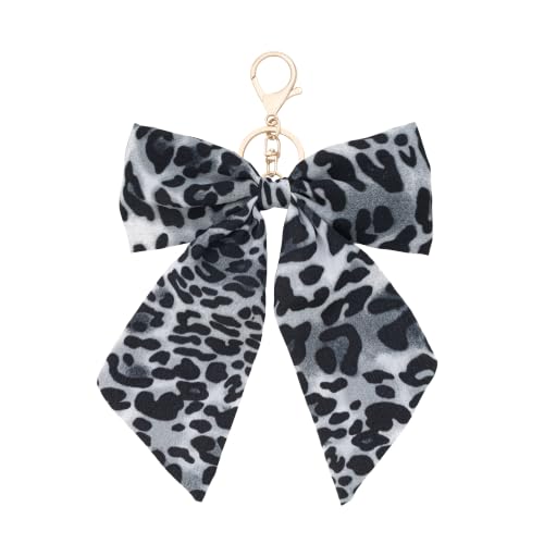 Leopard Print Bow Bag Charms Keychains (Grey)