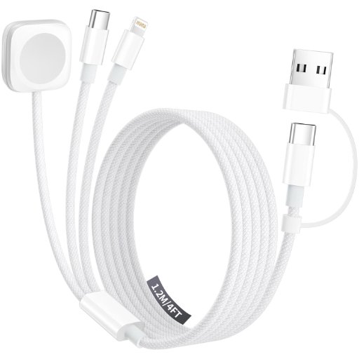 Travel Essentials Dual 4FT with 2 USB-C Cables, Apple Watch Charger, and USB-A