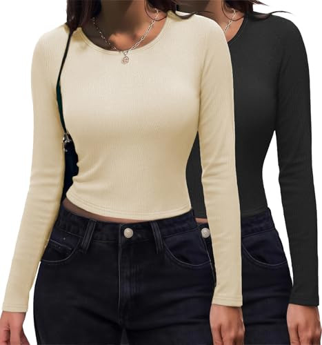 Zeagoo Women's Ribbed Fitted Crop Tops