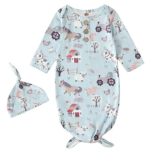 AMAWMW Newborn Baby Sleeper Gown with Hat