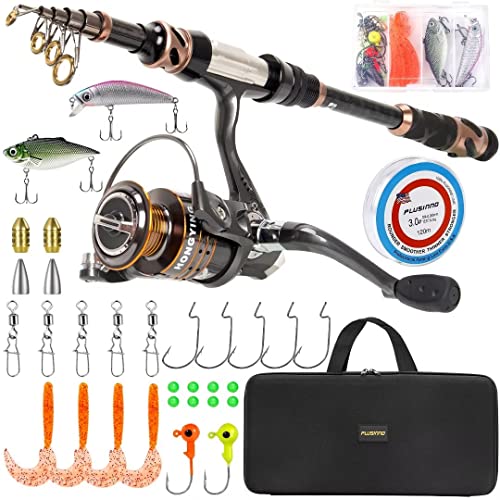 PLUSINNO Fishing Rod and Reel Combos Carbon Fiber Telescopic Fishing Pole Spinning Reel 12 +1 Shielded Bearings Deal