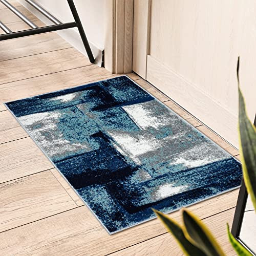 Luxe Weavers Lagos Collection Abstract Navy Rug
