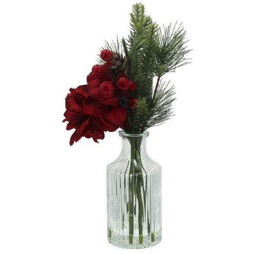 Mainstays Red Floral Hydrangea in Glass Vase