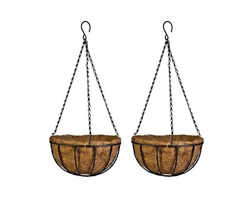 Kingbuy 14 Inch Metal Hanging Planter Basket with Coconut Liner - 2 Pack