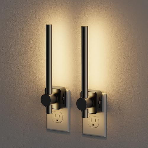 2-Pack JandCase 3000K Dimmable LED Wall Plug Night Lights w/ Light Sensor