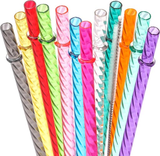 Dakoufish 12 Inch Reusable Plastic Swirl Drinking Straws