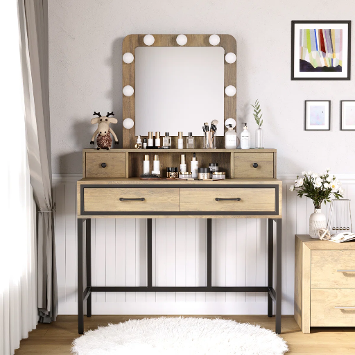Abdulaleem Makeup Vanity Table with Lighted Mirror and Drawers