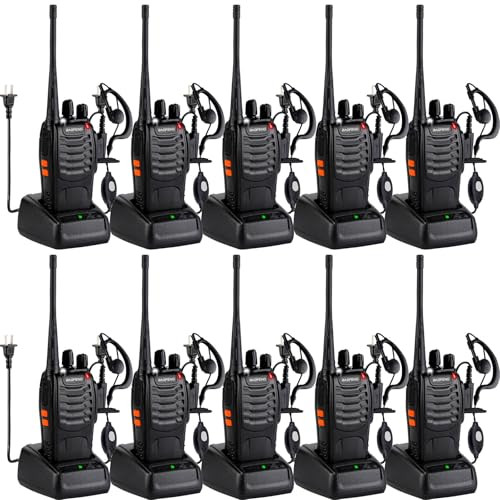 Baofeng Walkie Talkies Rechargeable Long Range with Earpieces, 10-Pack