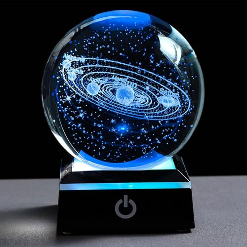 3D Solar System Crystal Ball with LED Touch Base