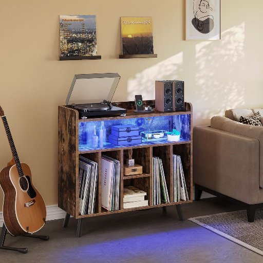 YITAHOME Record Player Stand with Power Outlets and LED Lights