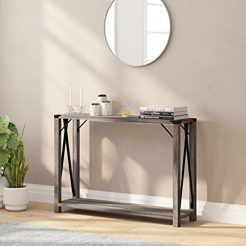 Taylor & Logan Willard Gray Wash Wood Two Tier Modern Farmhouse Console Table