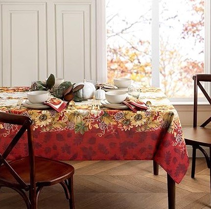 Elrene Home Fashions Square Swaying Leaves Tablecloth, 52" x 52"
