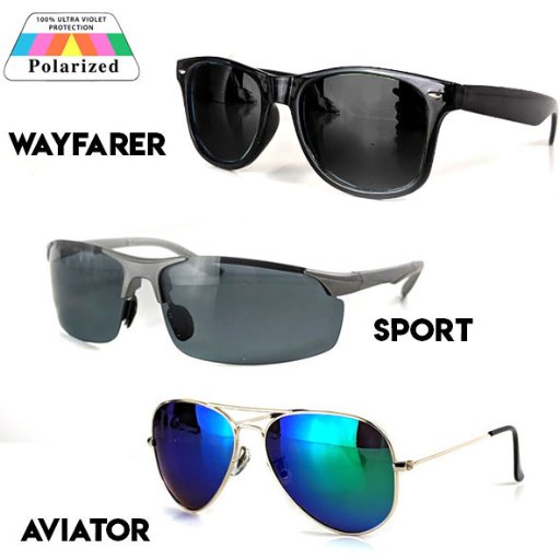 Polarized Sunglasses - Your Choice of Aviator, Sport or Wayfarer Style