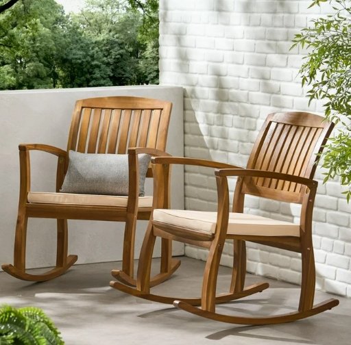 Noble House Dewitt Outdoor Acacia Rocking Chairs w/ Cushions (2-pack)