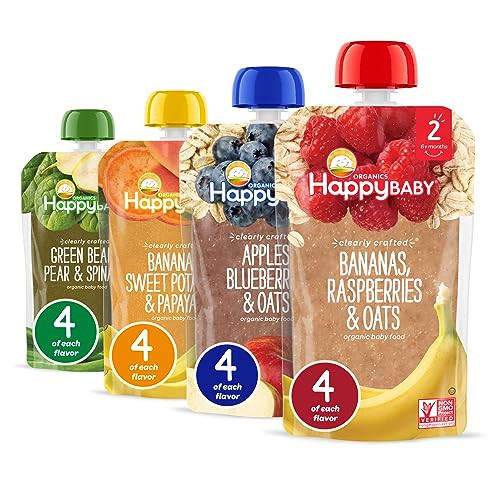 Happy Baby Organics Stage 2 Baby Fruit & Veggie Food Pouches, 16 Count