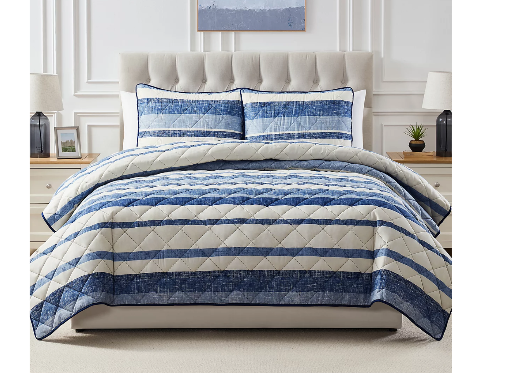 Seventh Studio Blue Stripe Pinsonic Microfiber Quilt Set