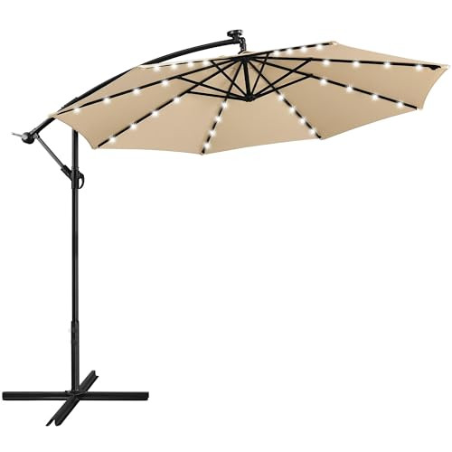 Yaheetech Solar Offset Umbrella with LED Lights