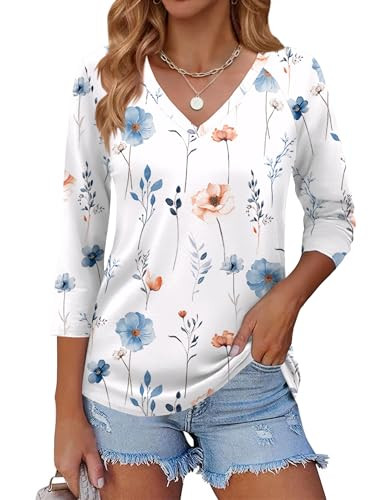 Zeagoo 3/4 Length Sleeve Women's Casual V Neck Shirts