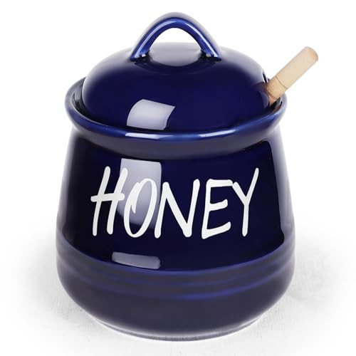 Porcelain Honey Jar with Lid and Dipper