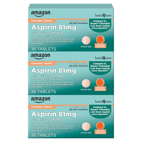 Amazon Basic Care Aspirin 81 mg Pain Reliever 3-Pack
