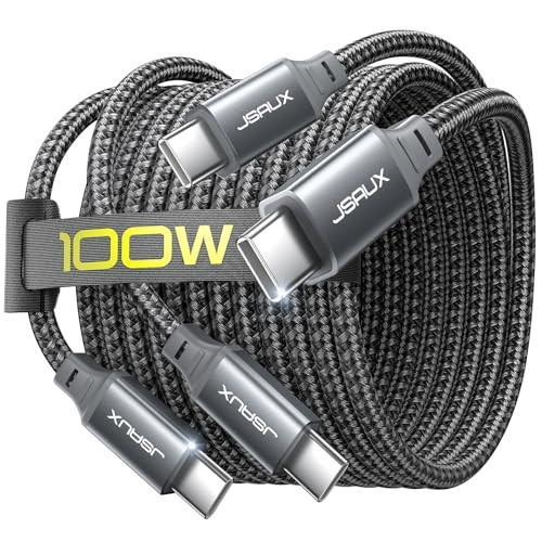 2-Pack 6.6' Jsaux 100W USB-C to USB-C Braided Fast Charging Cable