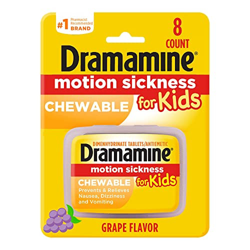 Dramamine Kids Grape Flavored Chewable Motion Sickness Relief, 8 Count