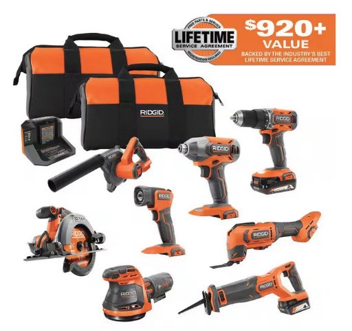 RIDGID 18V Cordless 8-Tool Combo Kit