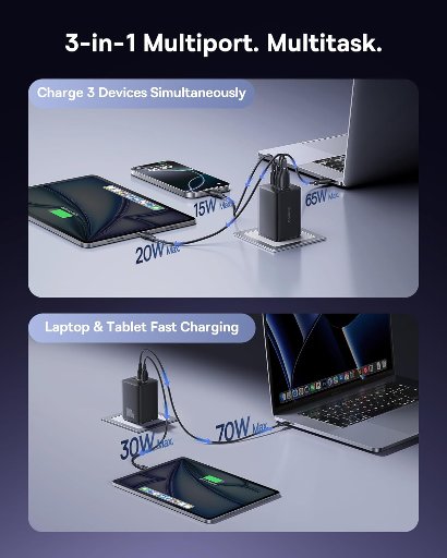 Baseus 100W 3-Port GaN USB C Charger