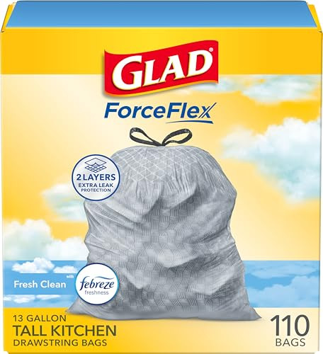 Glad 13 Gallon Tall Kitchen Drawstring Trash Bags (110 Count) 