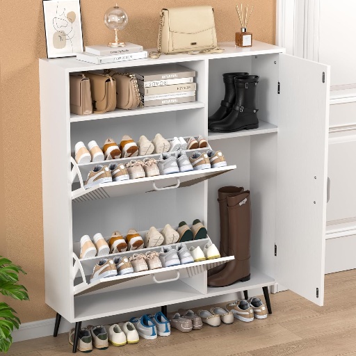 Shoe Cabinet with 2 Flip Drawers & Side Cabinet