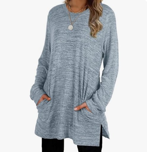 XIEERDUO Long Sleeve Oversized Tunic Top W/Pockets