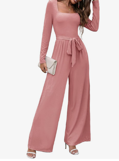 Lookboho Women's Long Sleeve Square Neck Jumpsuit
