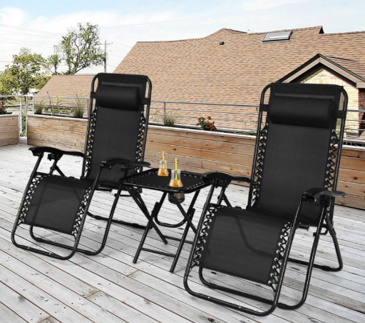 3 Piece Folding Zero Gravity Reclining Lounge Chairs & Table Set