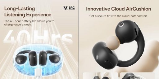 Baseus MC1 Open Ear Clip On Earbuds W/40H Playtime