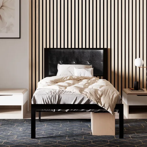 Armarni Upholstered Metal Platform Bed (Twin)