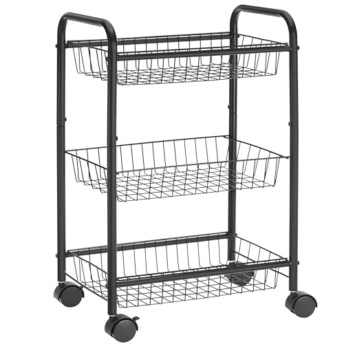 SONGMICS 3-Tier Metal Rolling Cart with Baskets