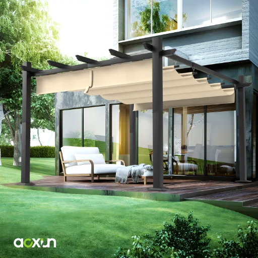 Aoxun Outdoor Retractable Pergola with Sun-Proof Canopy