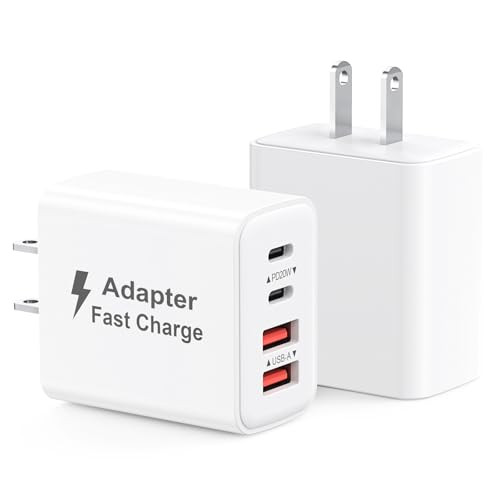 2-Pack MateStar 4-Port USB Wall Chargers w/ 20W USB-C PD, up to 40W Total (White)