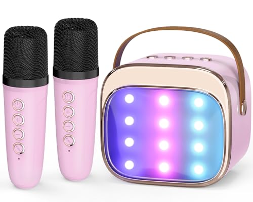 FLUESTON Mini Karaoke Machine with 2 Wireless Microphones